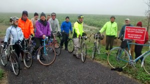 V-CC cyclists using the new path at it's junction with the busy A10